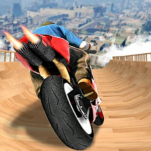 Mega Ramp Stunt Moto gameplay screenshot - similar to Gun Rush